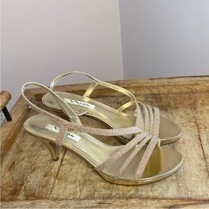Nina Shoes Neely Gold Glitter Strappy Sandal Heels Size 10